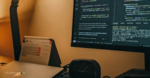 computer screen with coding lines