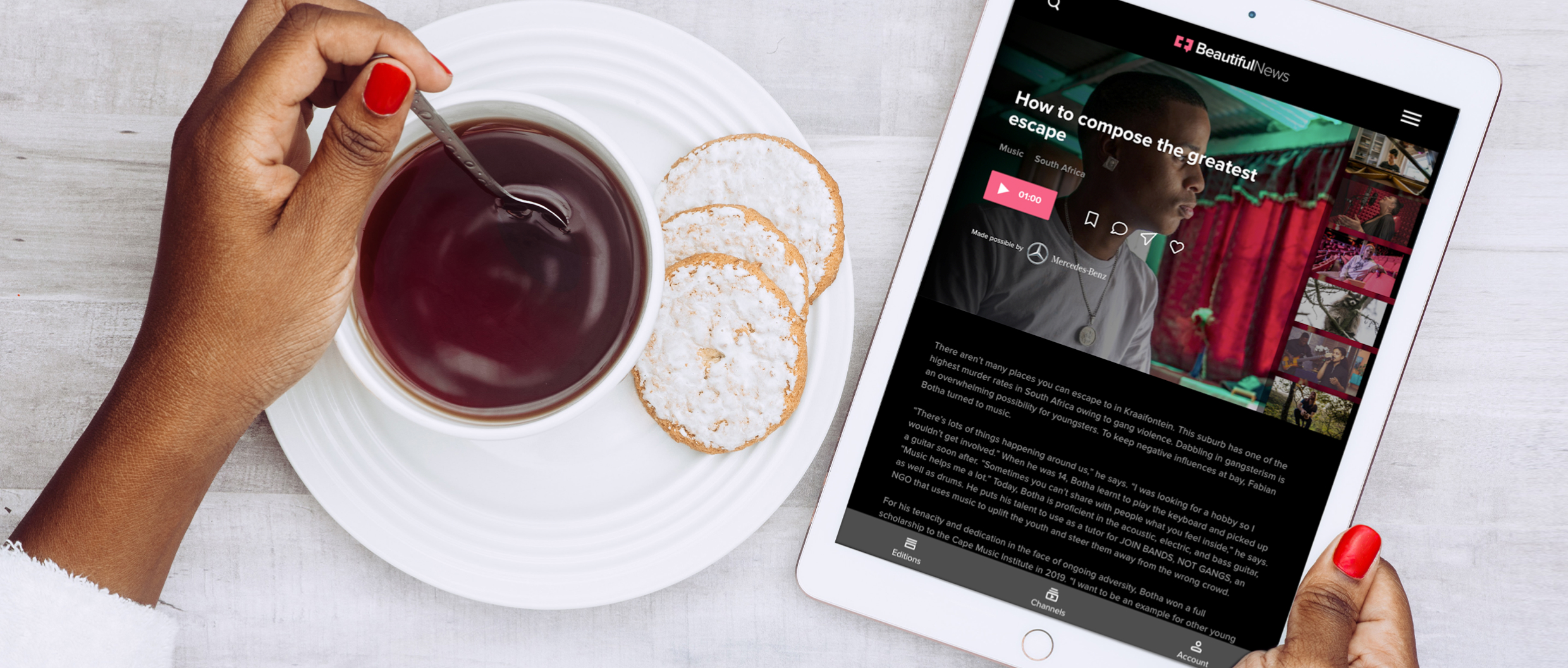 BeautifulNews website on a tablet