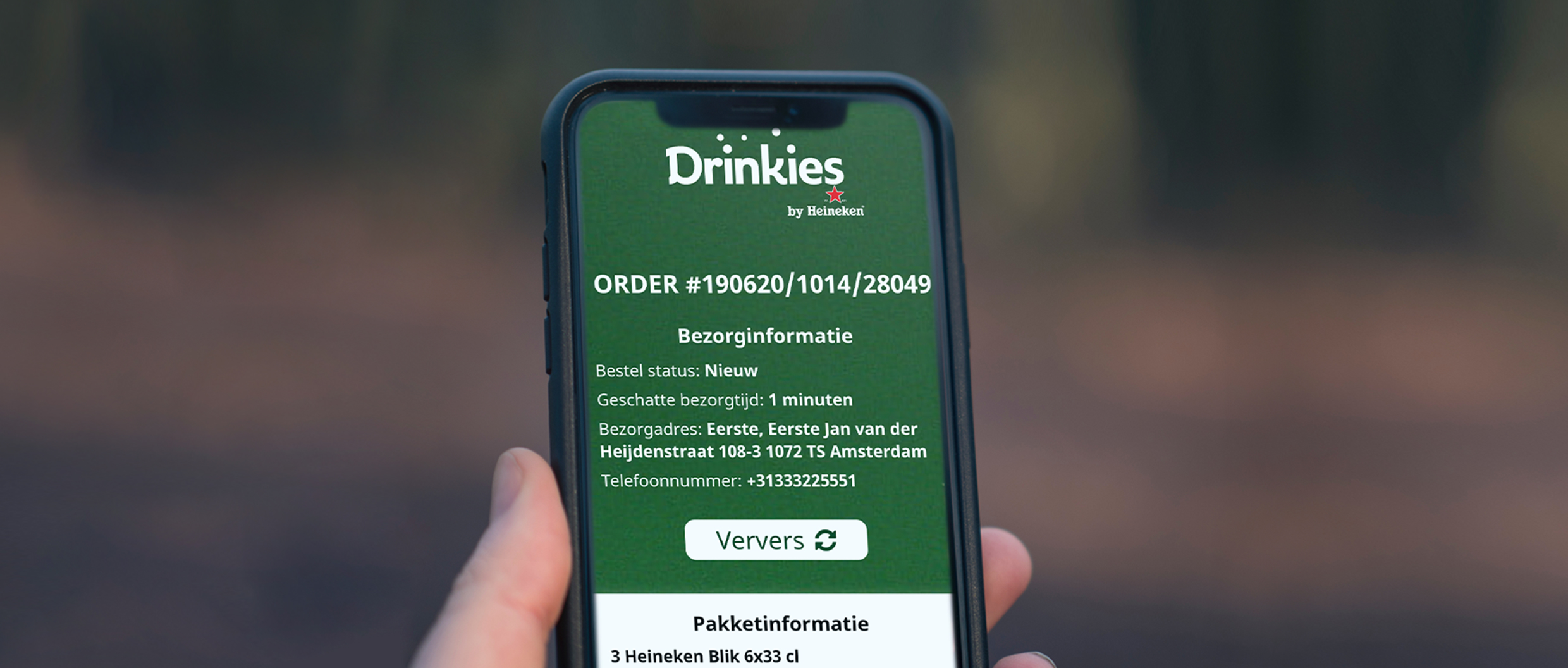 Drinks ordering app on an iPhone