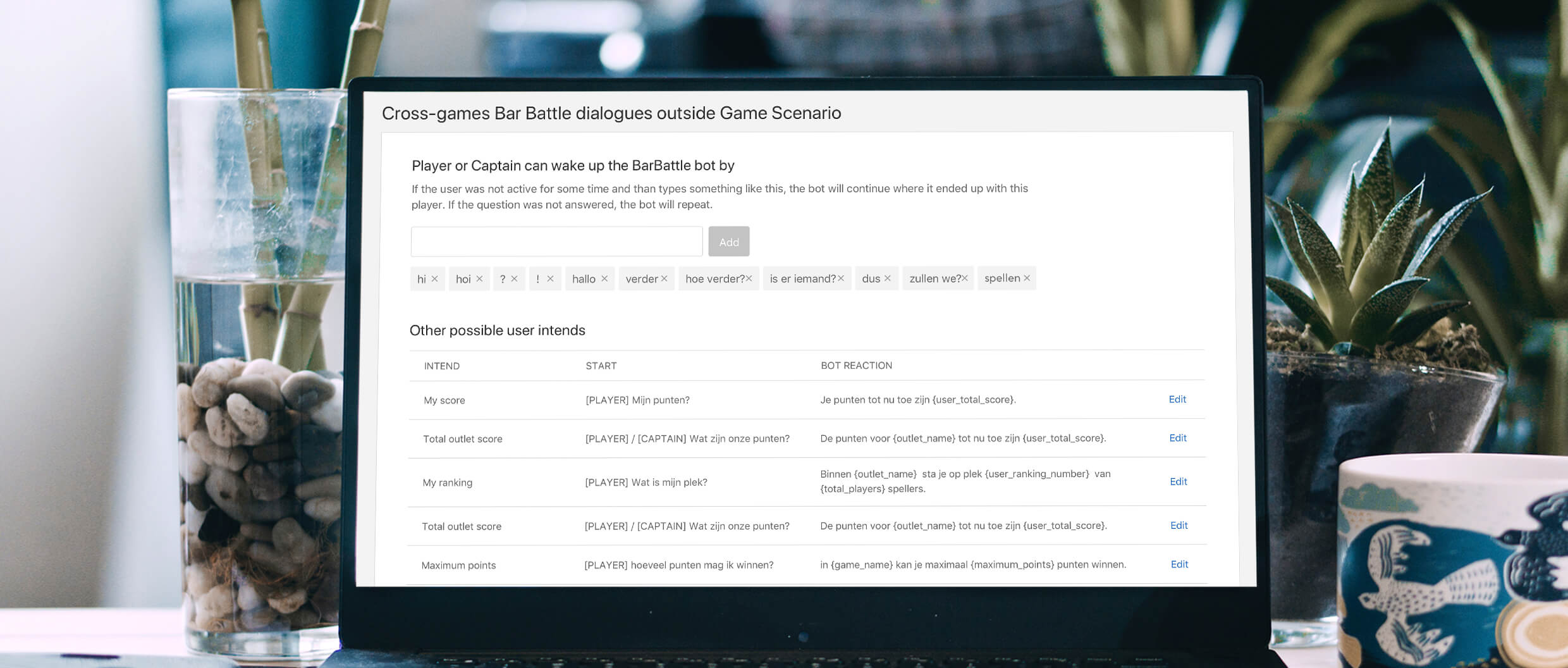 Mockup of a bot interface