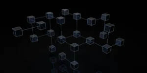 Abstract image of cube-nodes connected to each other on black background
