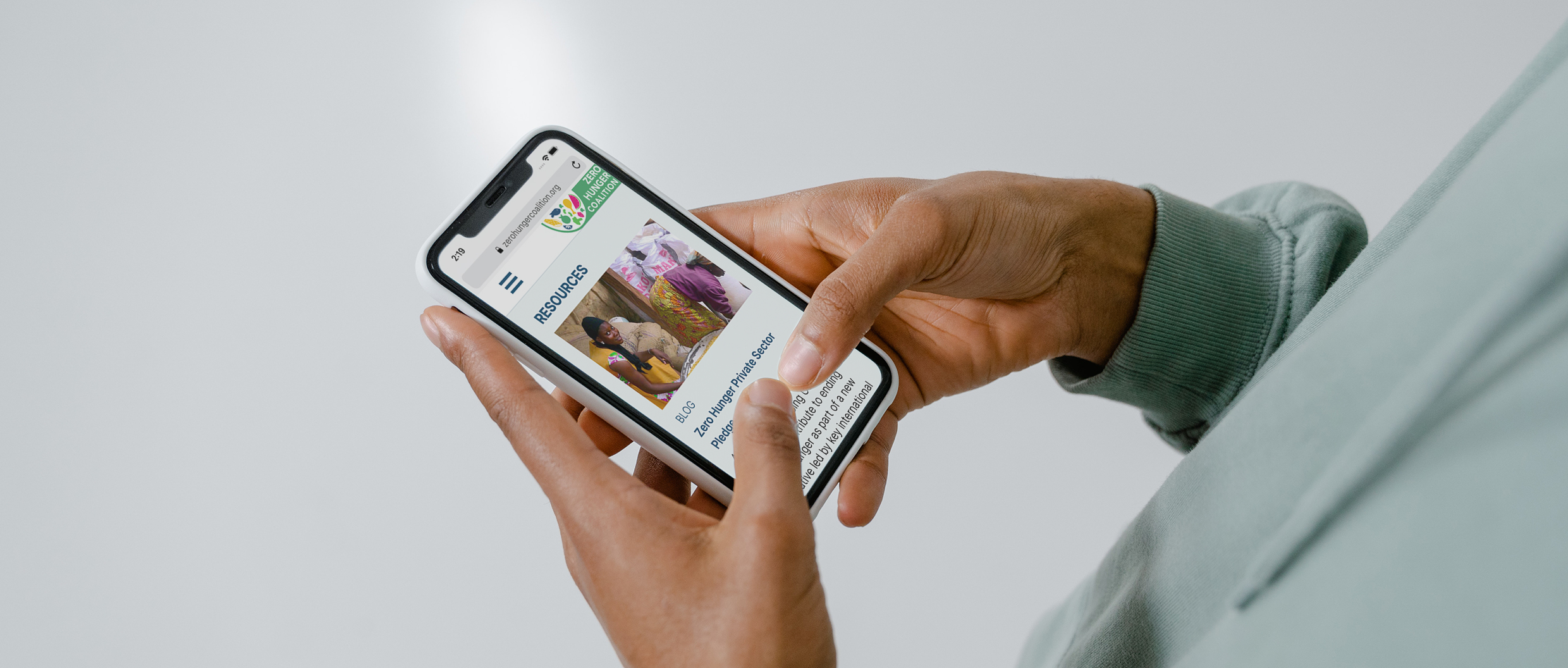 Zero Hunger Coalition website on mobile