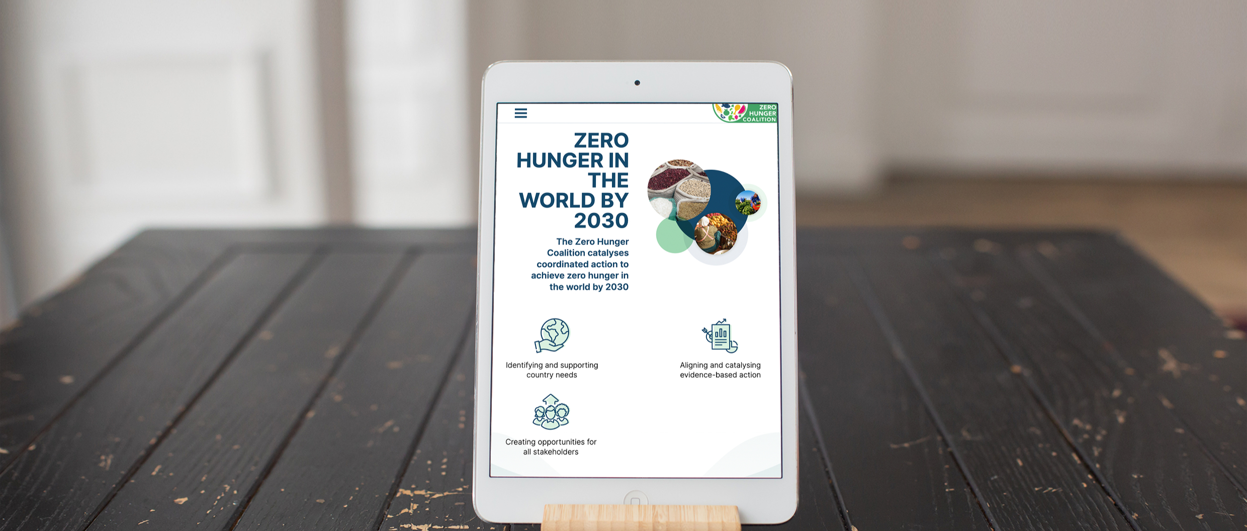Zero Hunger Coalition website on a tablet