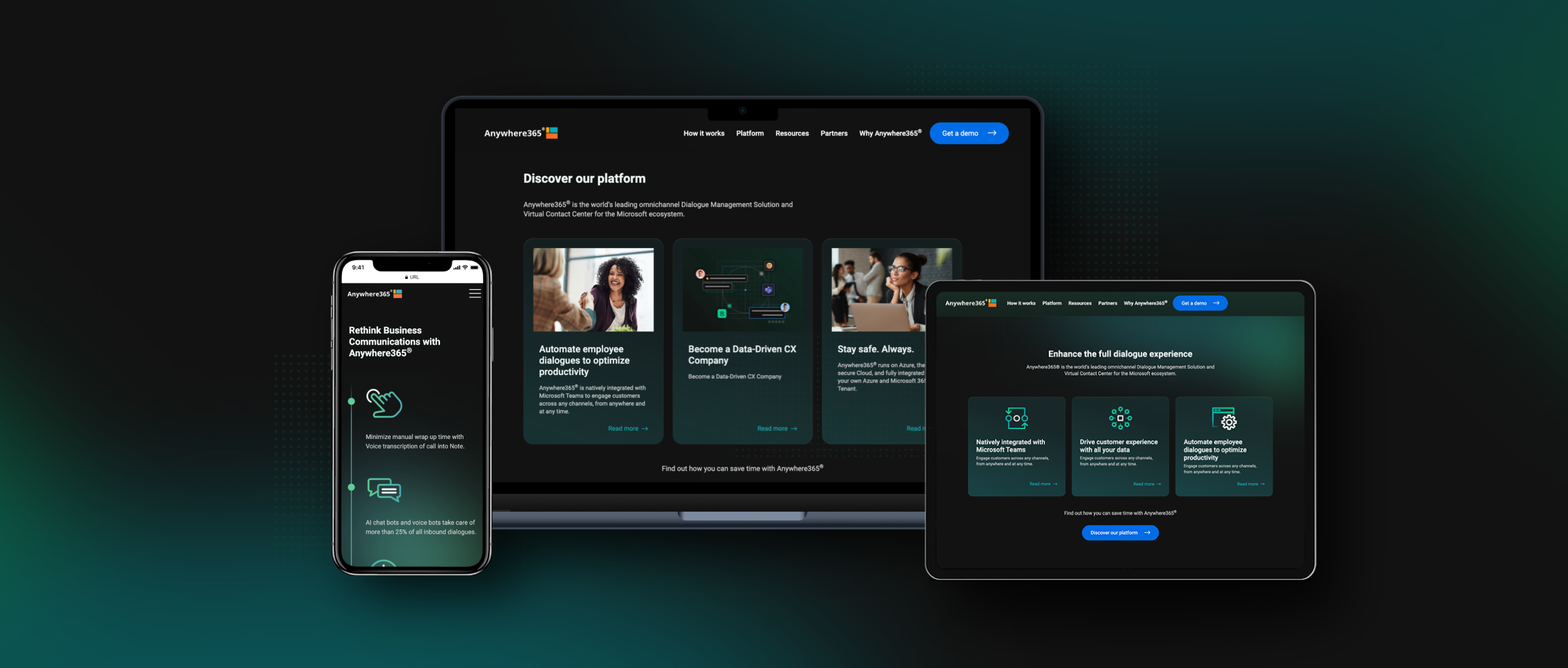 Corporate website shown on three devices