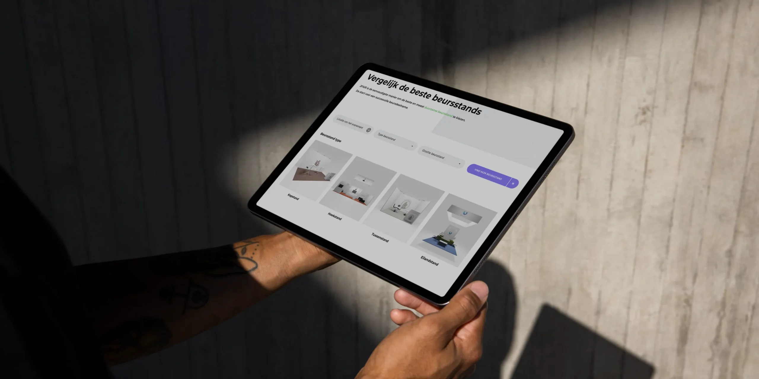 Tablet mockup showing 2Fair website