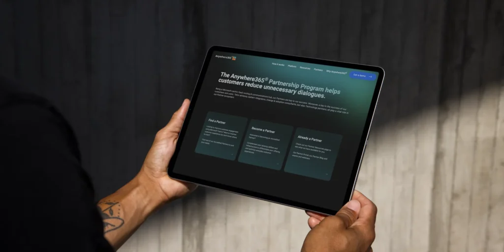 Tablet mockup showing Anywhere355 website