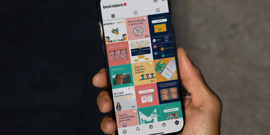 Phone mockup showing BNXT instagram