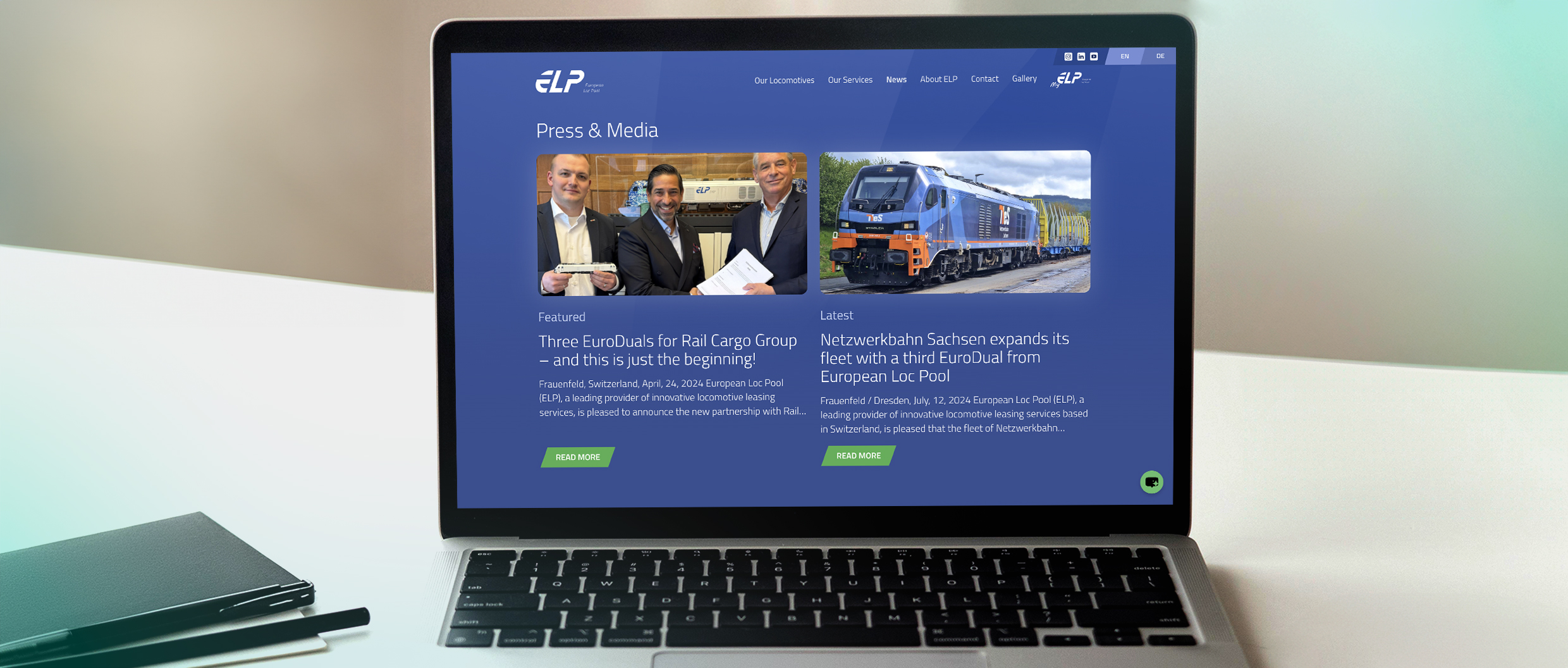 Laptop mockup showing the ELP website