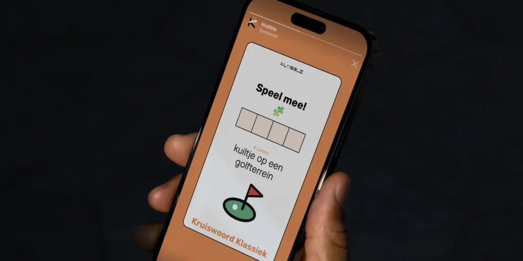 Phone mockup showing Klubble instagram story