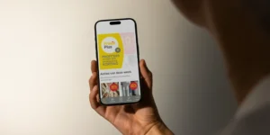 Phone mockup showing Praxis Plus app