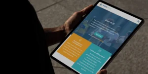 Tablet mockup showing Plein 16-27 website