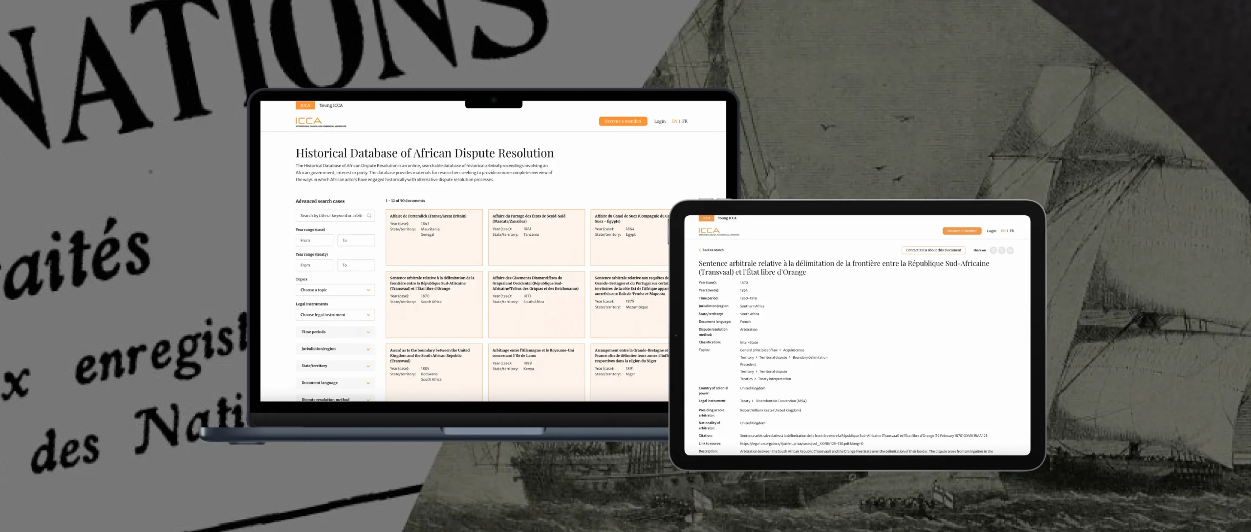 Laptop and tablet mockups with ICCA website