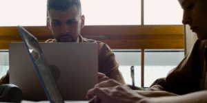 Person is studying with laptop