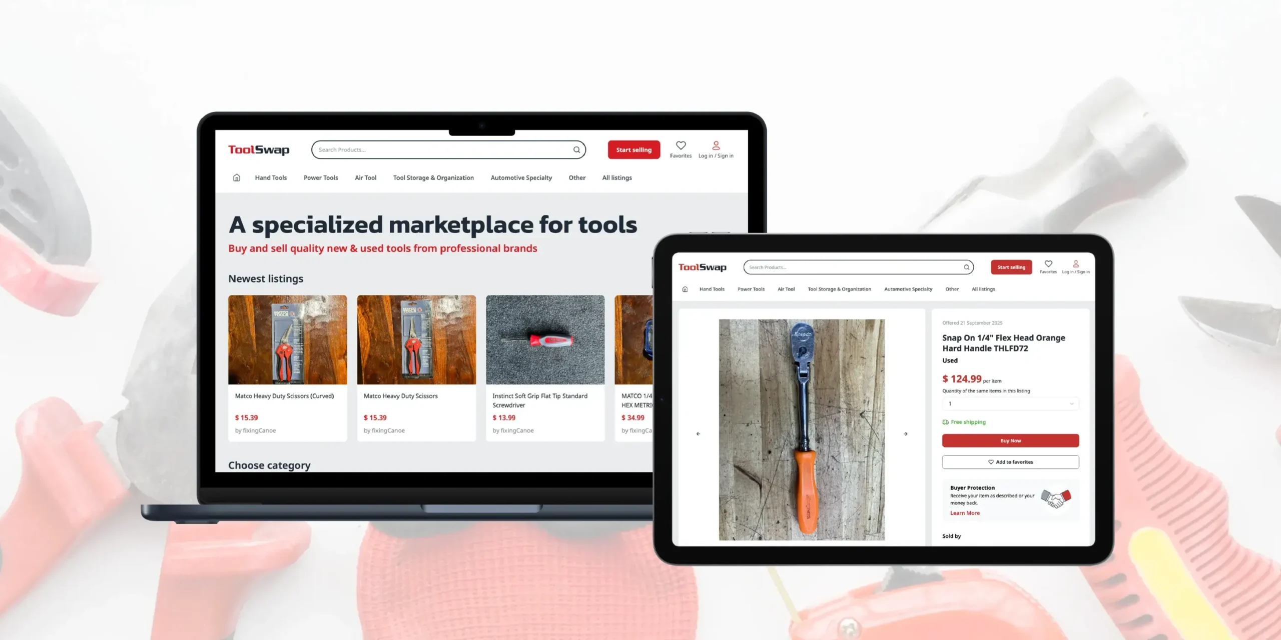 Laptop and tablet mockups of ToolSwap website