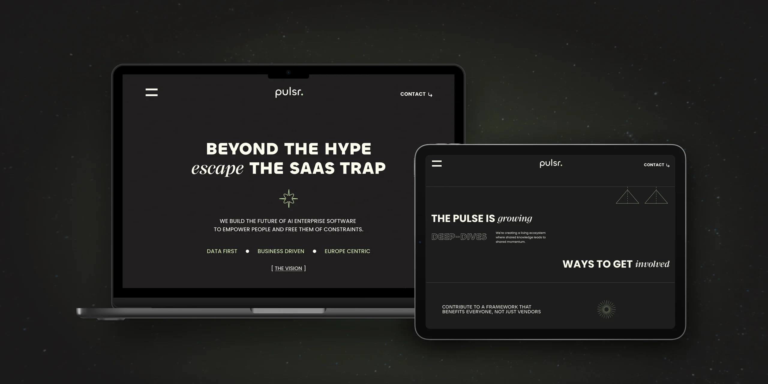 Laptop and tablet mockups with Pulsr website