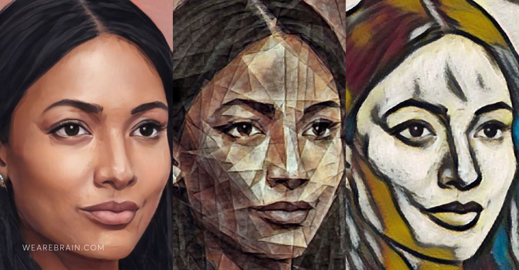 Three versions of an AI generated portrait