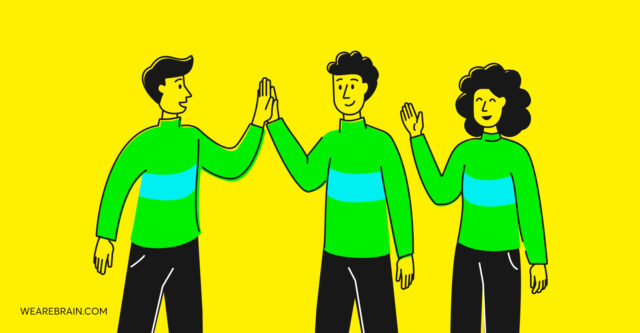 Illustration of three team members