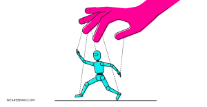 Illustration of a puppet master hand