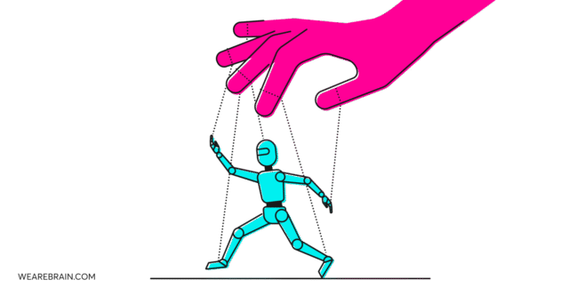 Illustration of a puppet master hand