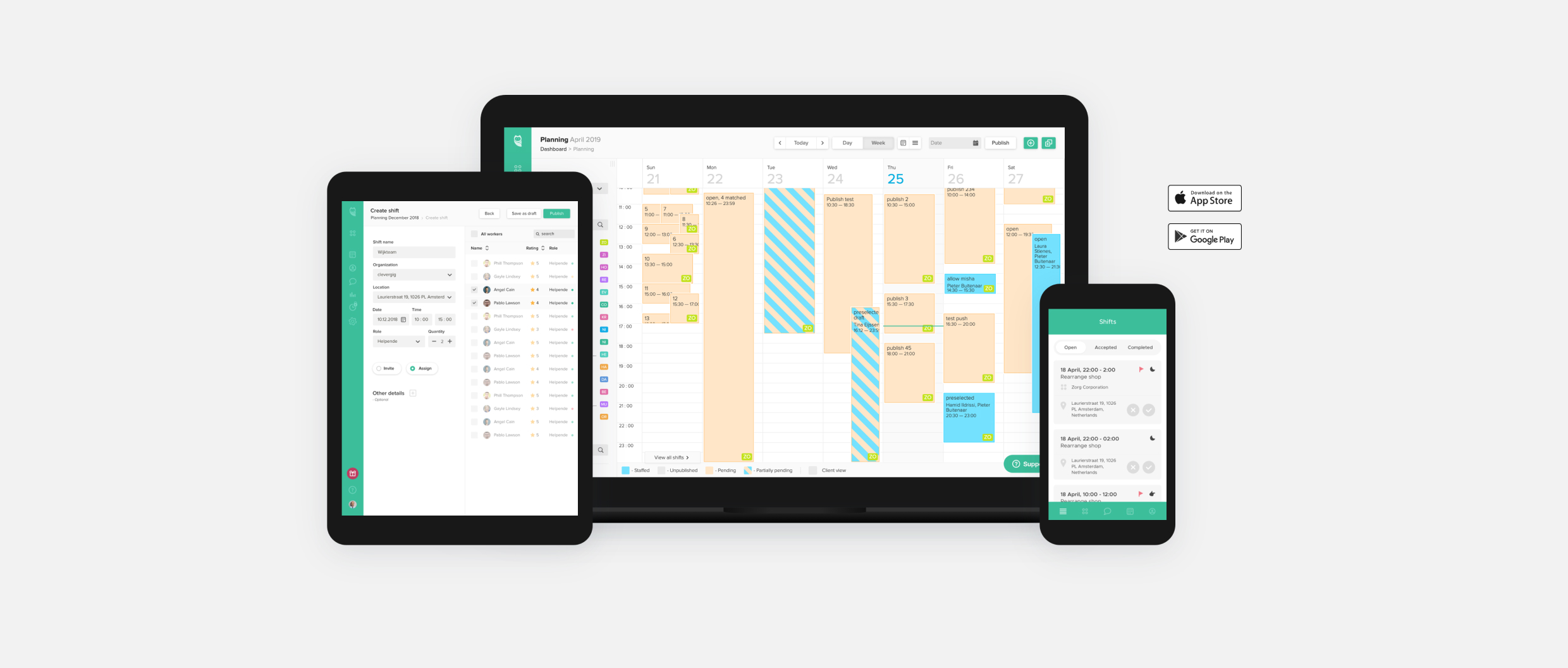 Mockups of a scheduling tool on multiple devices