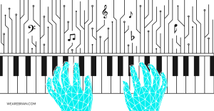 Illustration of digital hands playing the piano
