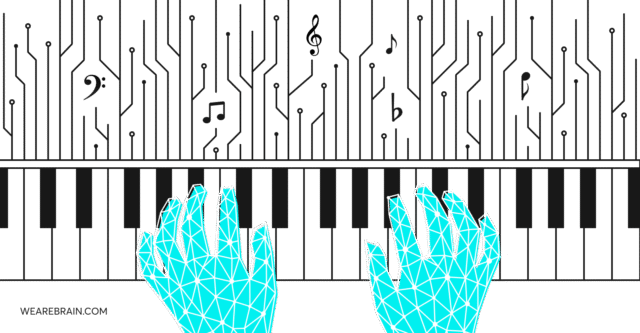 Illustration of digital hands playing the piano
