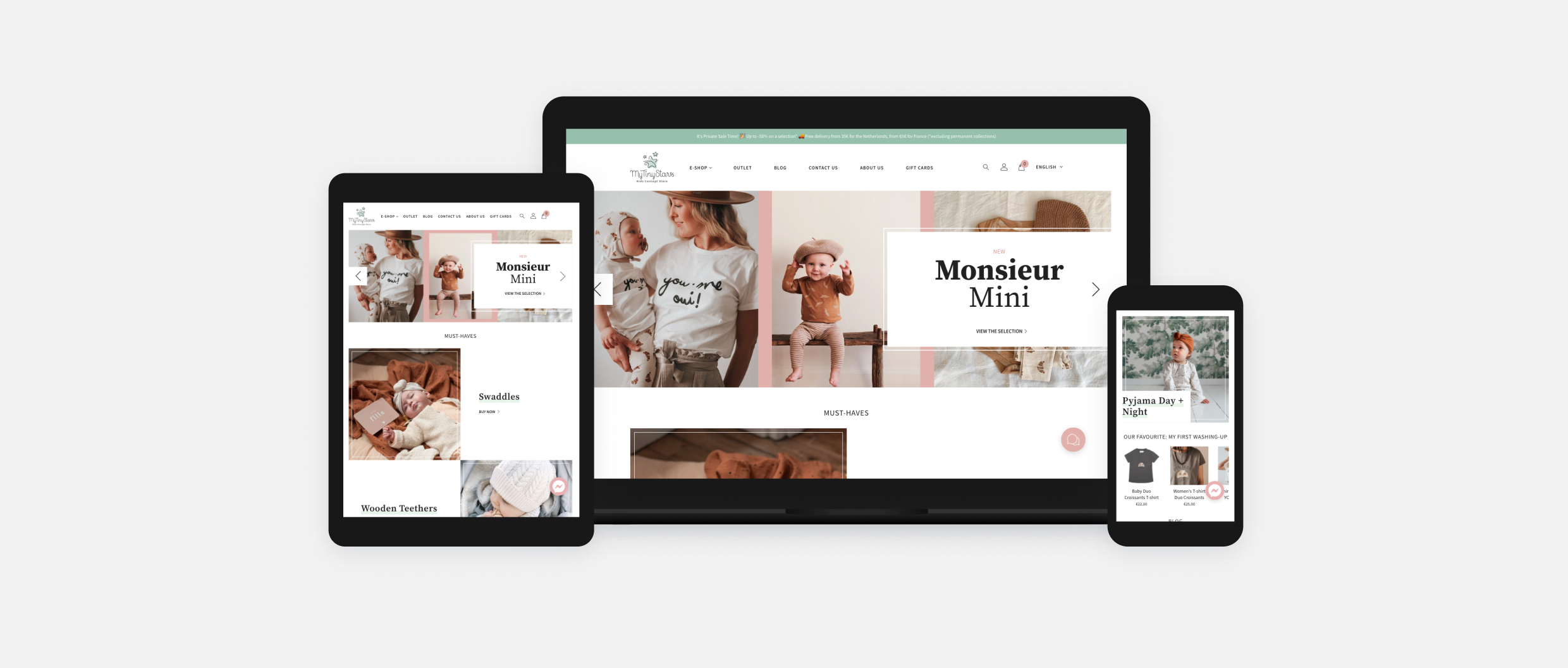 Mockup of a children's clothing website