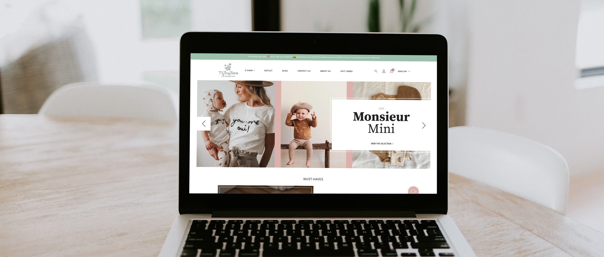 Mockup of a children's clothing website
