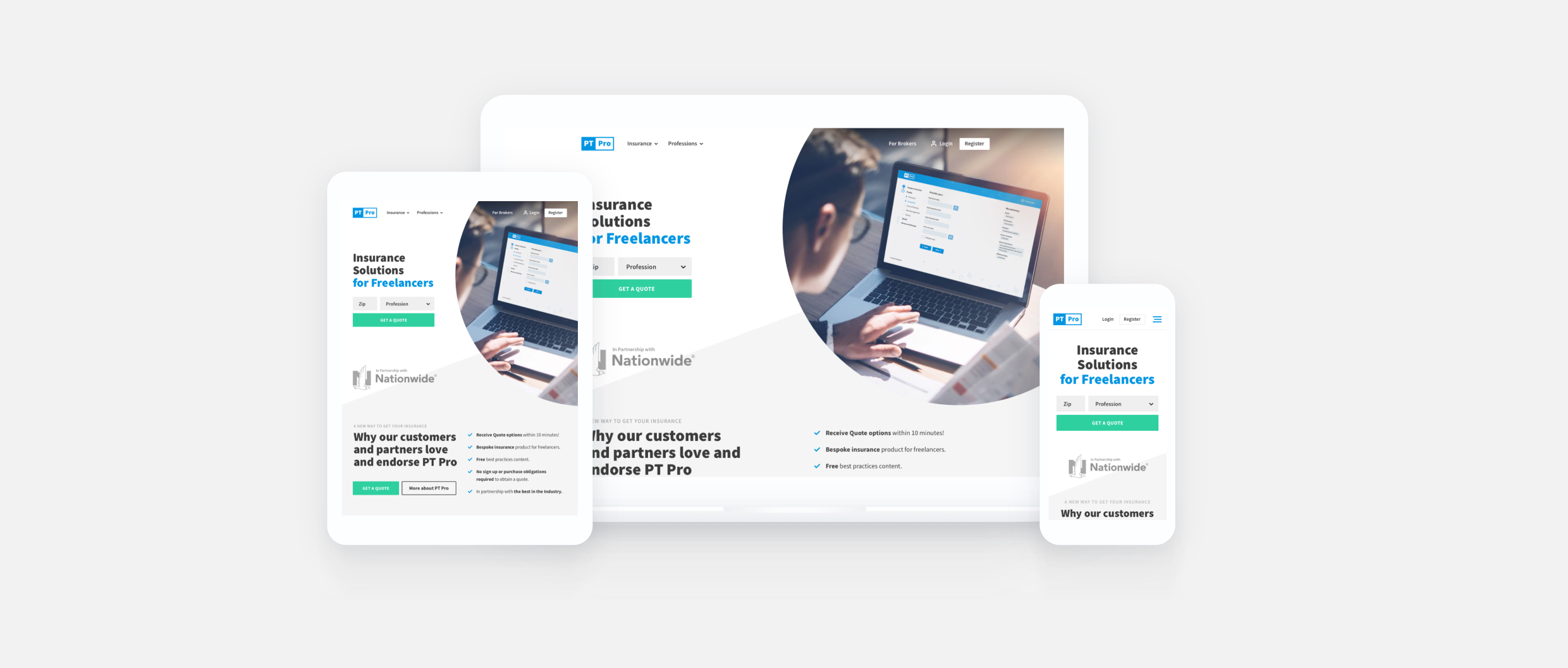 PTPro website shown on multiple devices