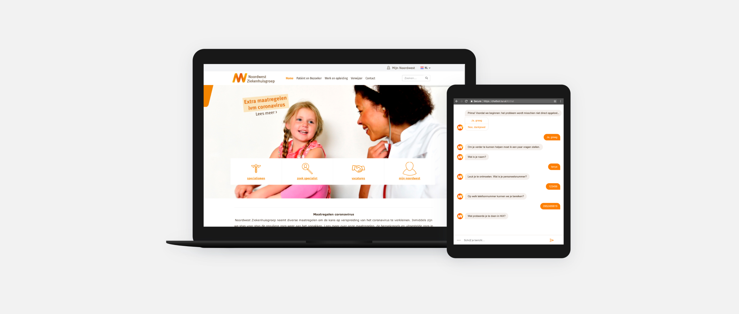 Mockup of a healthcare chatbot