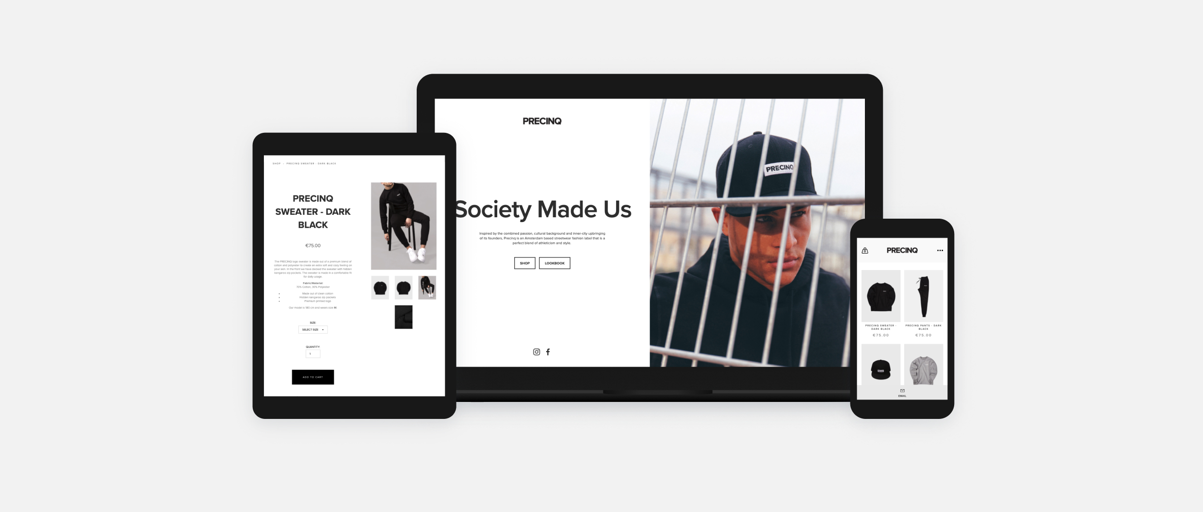 Mockup of a clothing brand's website