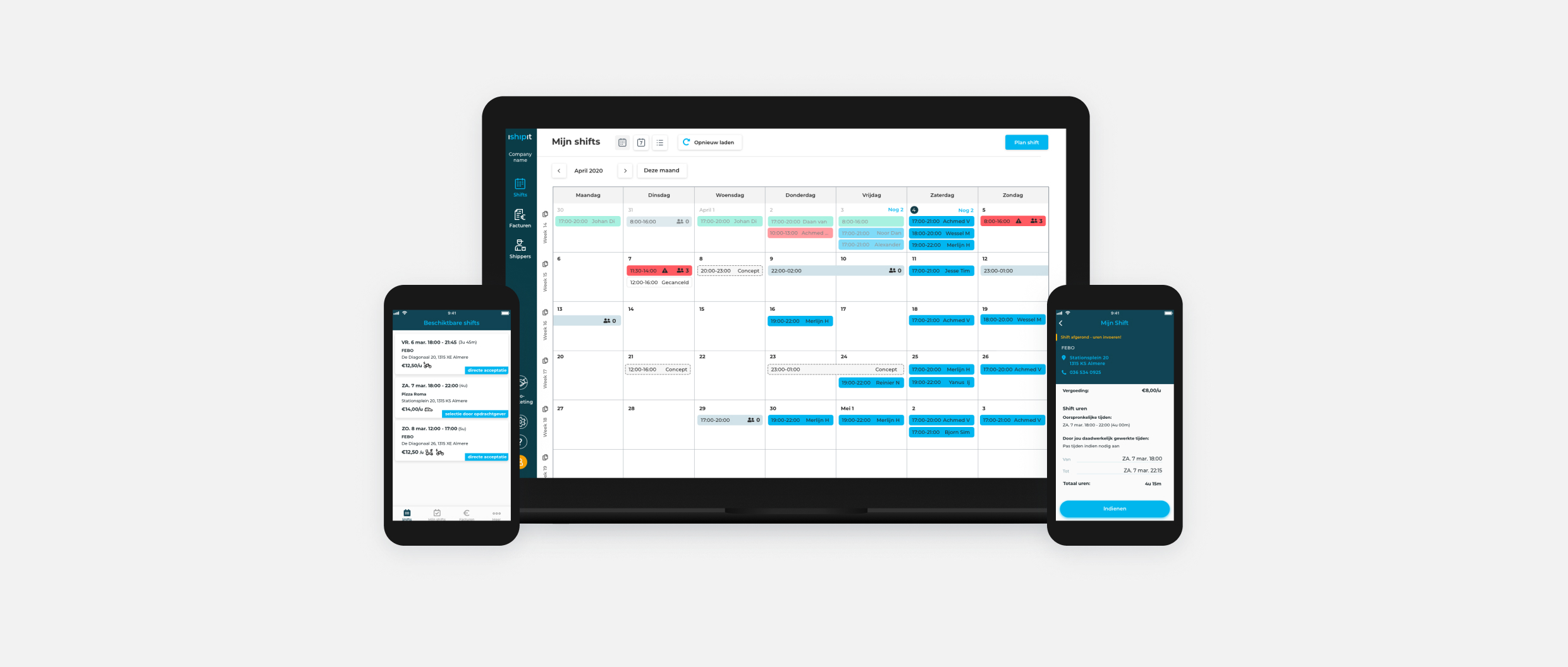 Mockup of a scheduling app