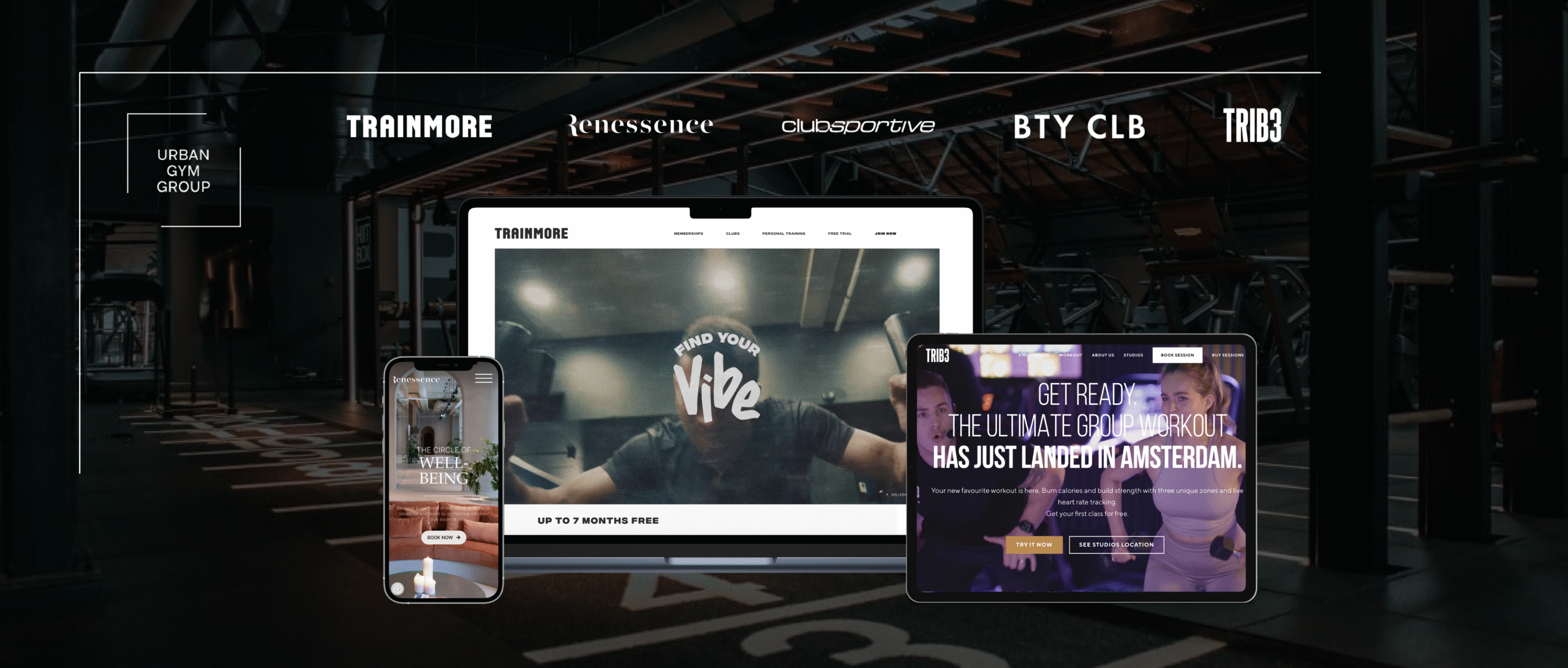 Mockup of websites from different gyms