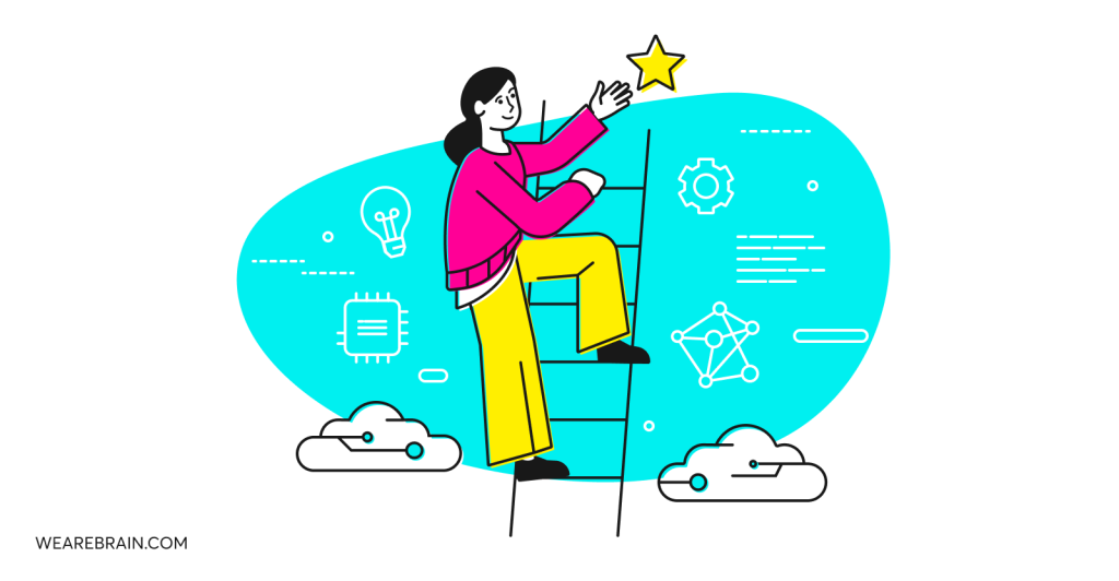 illustration of a woman climbing up a ladder