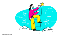 illustration of a woman climbing up a ladder