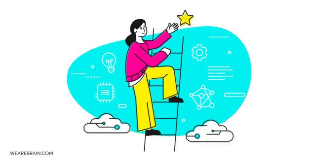 illustration of a woman climbing up a ladder