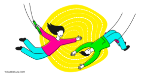 Illustration of two people swinging in the air