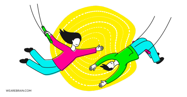 Illustration of two people swinging in the air