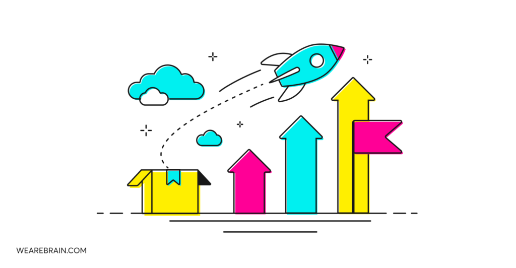 Illustration of a rocket flying
