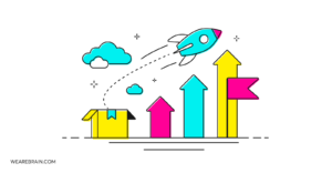 Illustration of a rocket flying