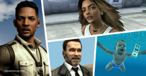Image of celebrities with a PS2 filter style
