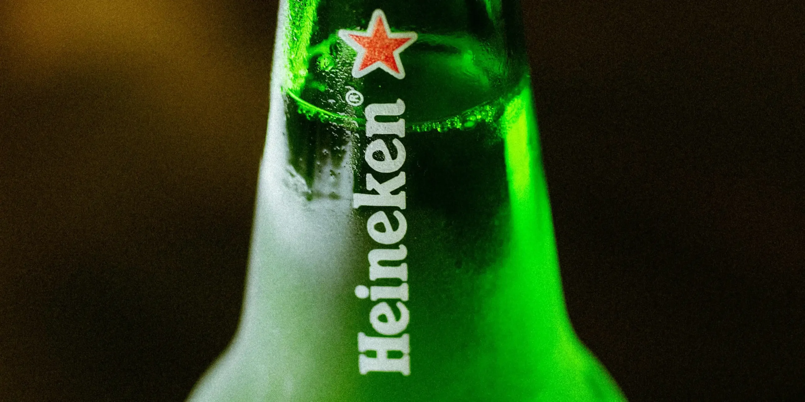 close up of a Heineken beer bottle
