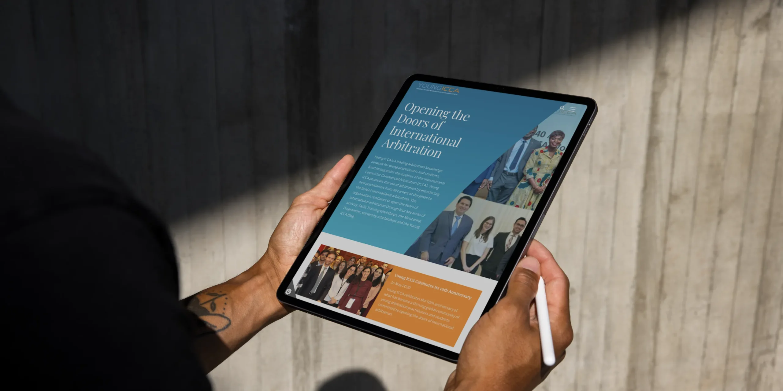 tablet displaying ICCA's web page