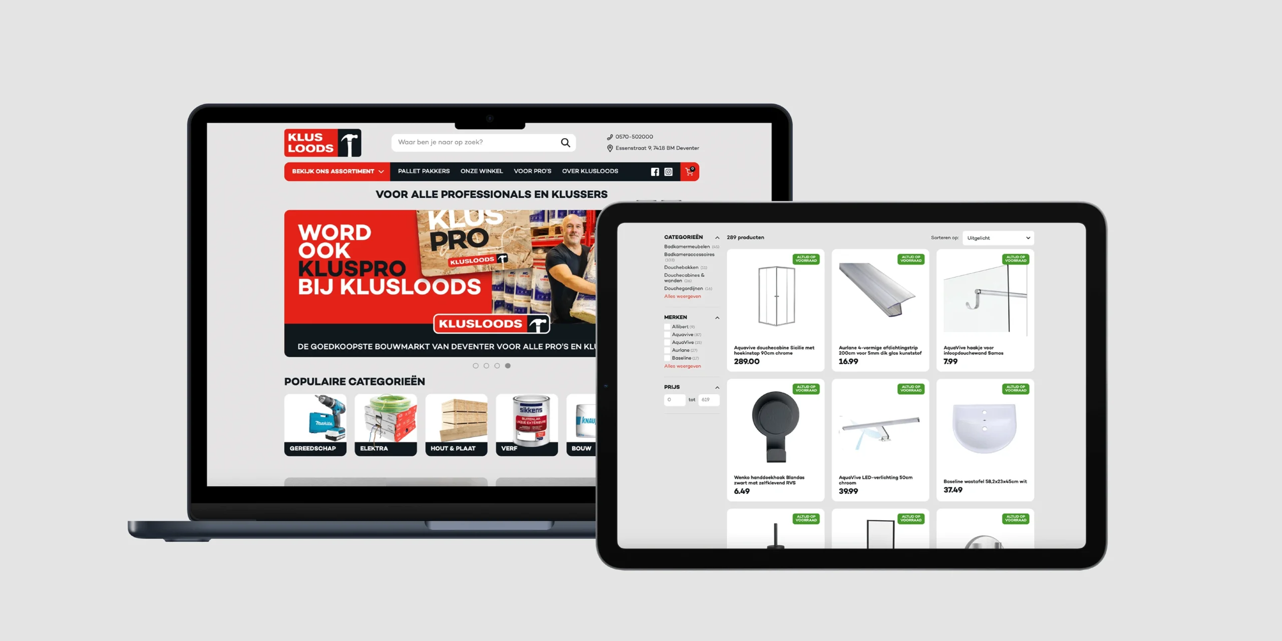 Laptop and tablet mockups with Klusloods website