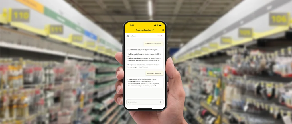 Phone mockup showing Praxis Product Locator feature