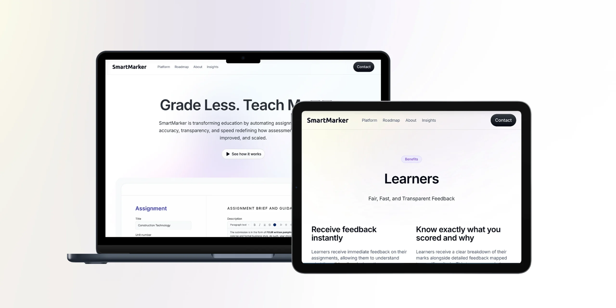 Laptop and tablet mockups showing SmartMarker website