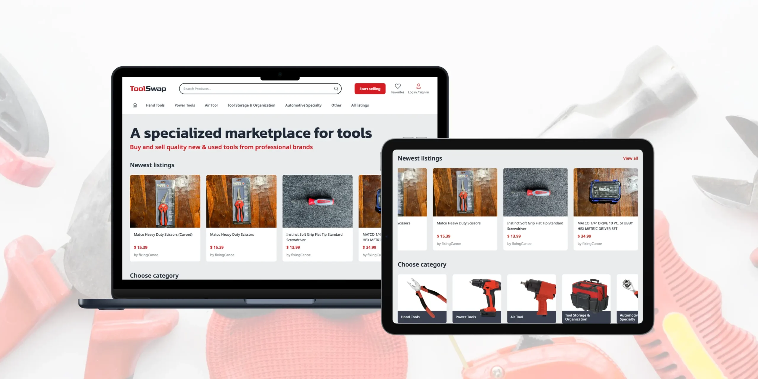 ToolSwap mockups of a laptop and a tablet