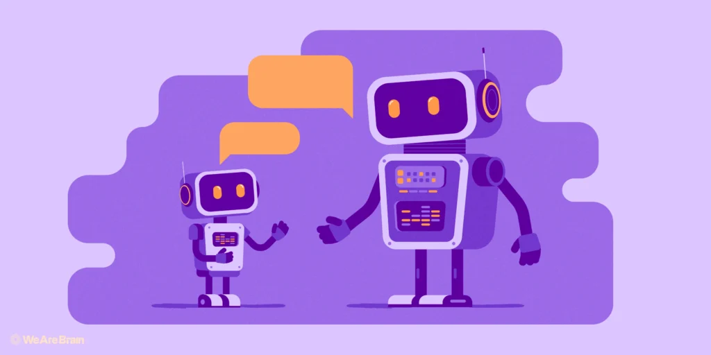 Small and big robots talking to each other illustration