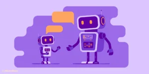 Small and big robots talking to each other illustration