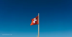 Swiss flag in an open sky
